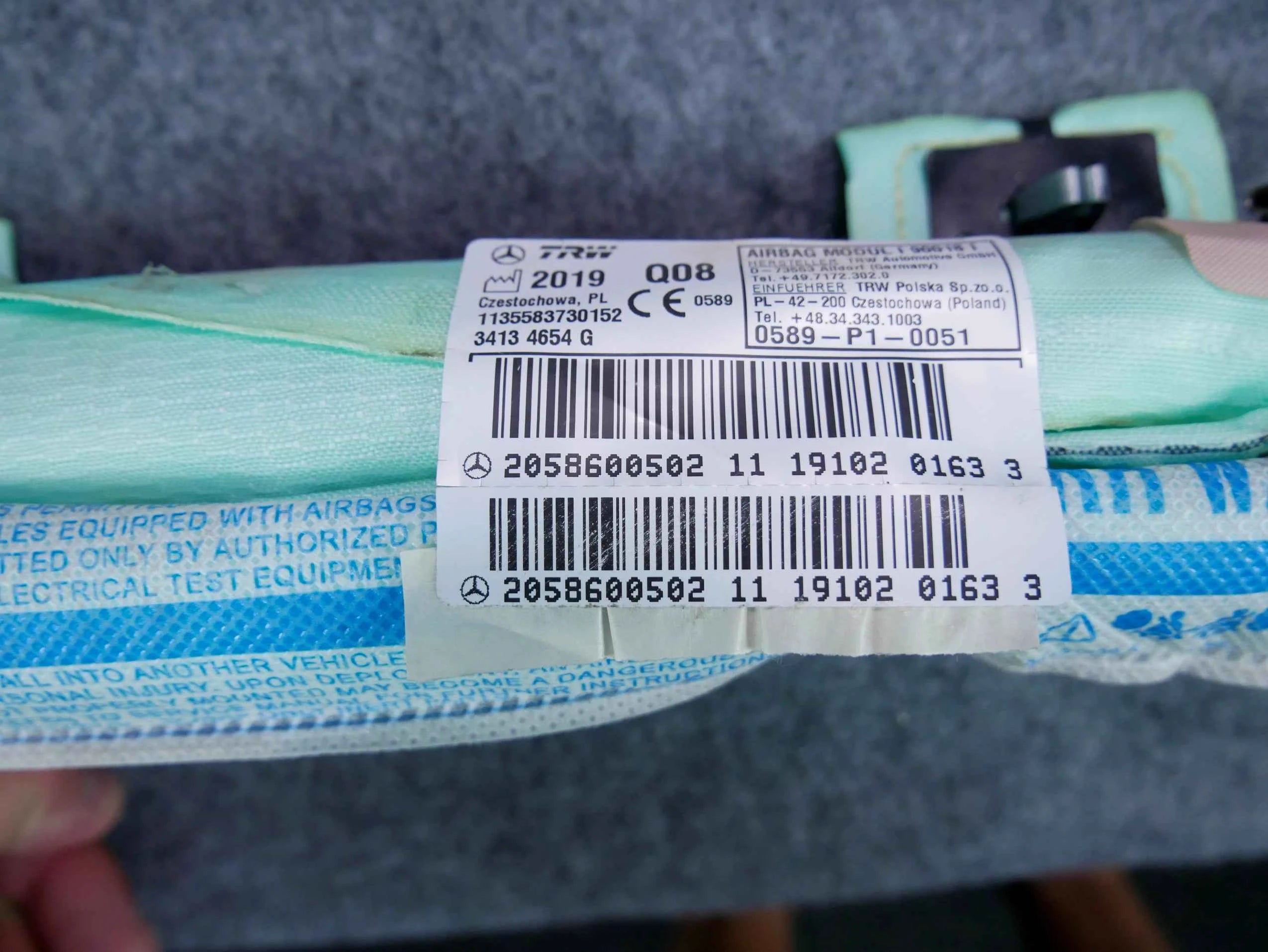 Airbag poduszka kurtyna prawa A2058600502 Mercedes W205 LIFT