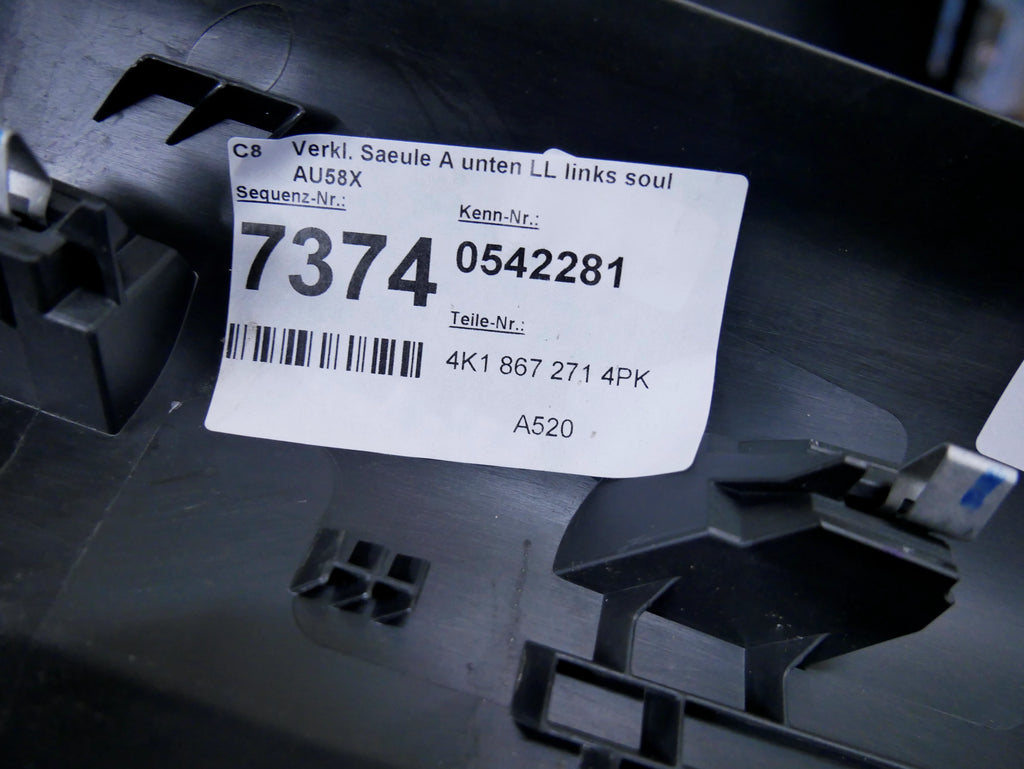 Słupek Słupek A Dół Lewy Pokrywa Tapicerka 4K1867271 Audi A6 C8 A7 4K